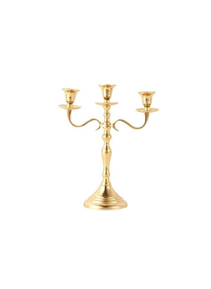 Three Arm Candelabra 10 inch Tall White Taper Candle Holders, Candle Stands Candlesticks For Home Decor Wedding Parties Dinning Table Centerpiece Thick Candles Gold