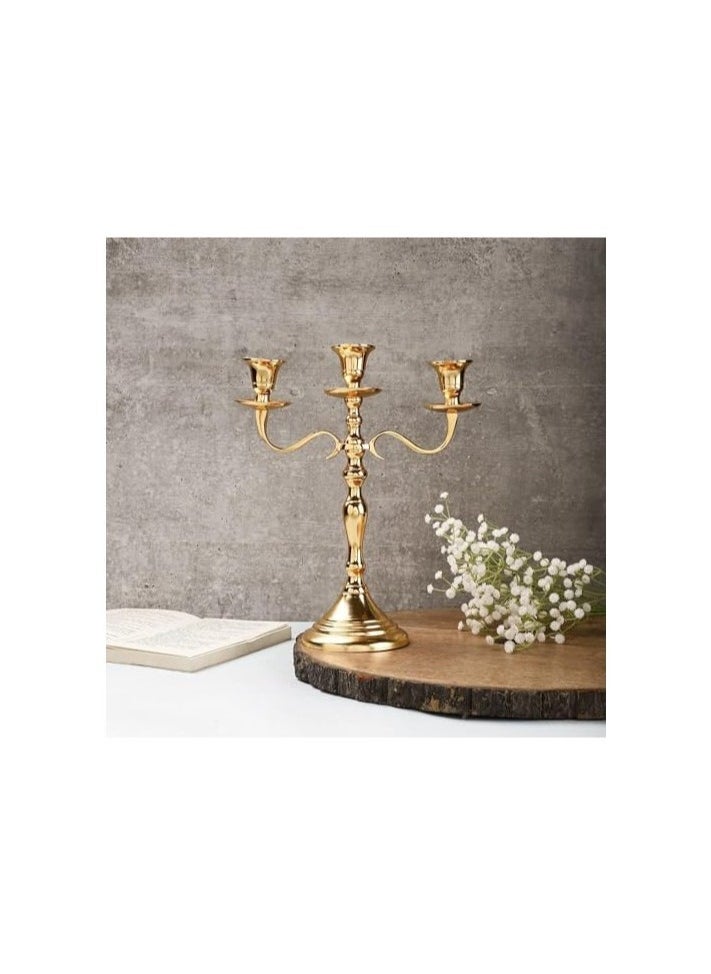 Three Arm Candelabra 10 inch Tall White Taper Candle Holders, Candle Stands Candlesticks For Home Decor Wedding Parties Dinning Table Centerpiece Thick Candles Gold