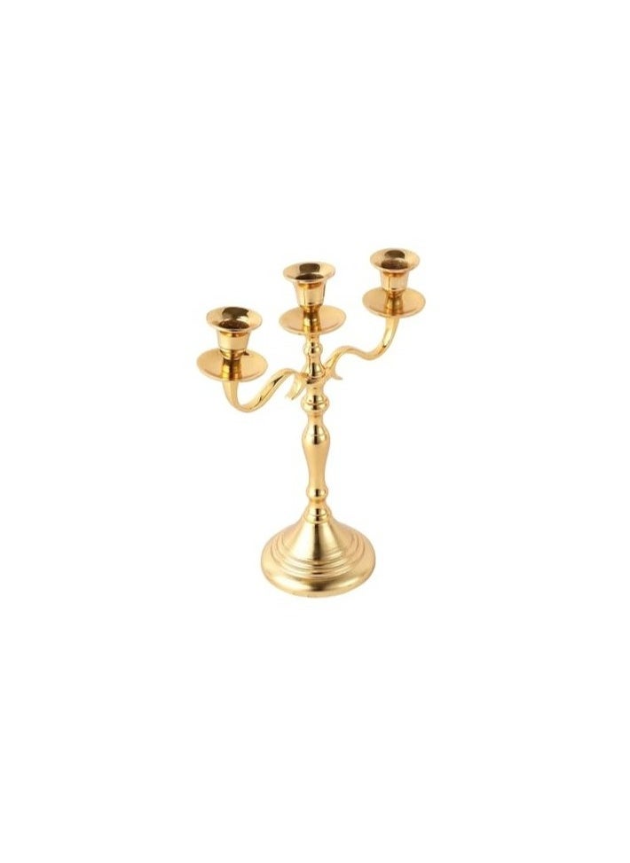 Three Arm Candelabra 10 inch Tall White Taper Candle Holders, Candle Stands Candlesticks For Home Decor Wedding Parties Dinning Table Centerpiece Thick Candles Gold