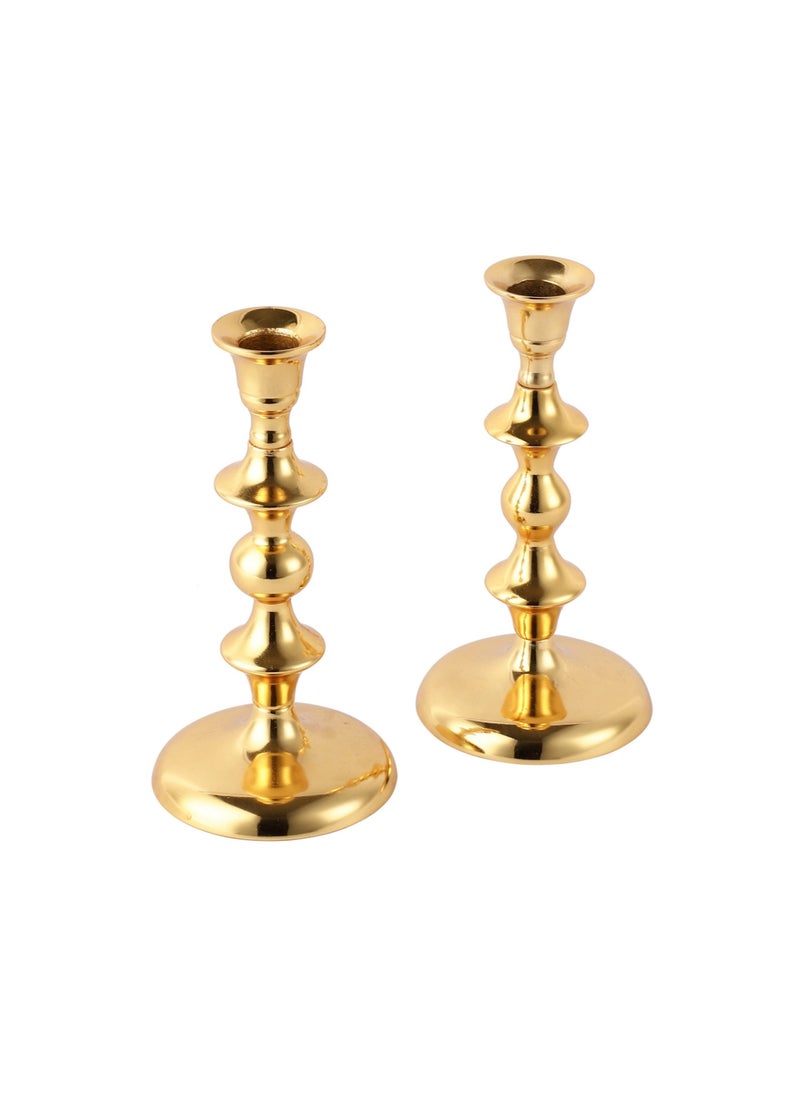 Set Of 2 Pillar Candle Holder Taper Candle Holder For Retro Candleholder Formal Events Wedding Holiday Decor Dinning Table Centerpiece Candles Gold