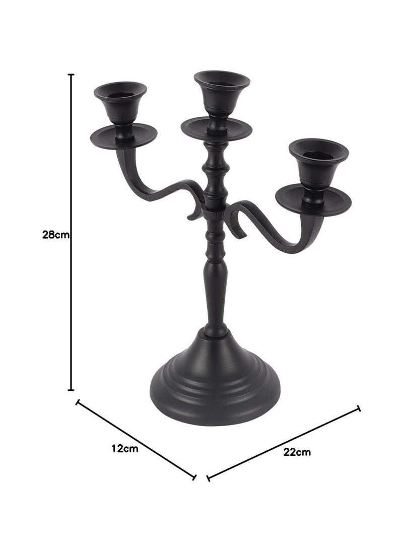 Three Arm Candelabra 10 inch Tall Black Taper Candle Holders Candle Stands Candlesticks For Home Decor Wedding Parties Dinning Table Centerpiece Thick Candles Black