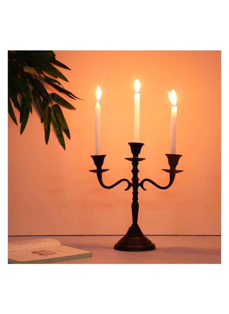 Three Arm Candelabra 10 inch Tall Black Taper Candle Holders Candle Stands Candlesticks For Home Decor Wedding Parties Dinning Table Centerpiece Thick Candles Black