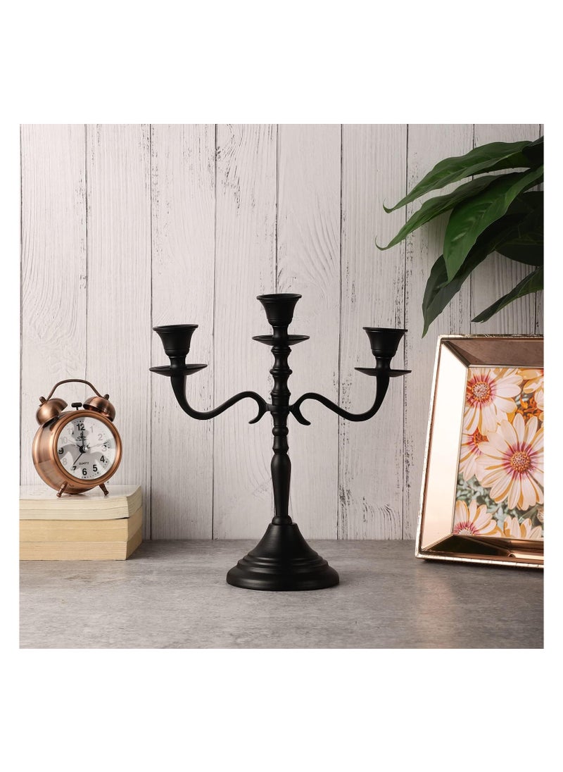 Three Arm Candelabra 10 inch Tall Black Taper Candle Holders Candle Stands Candlesticks For Home Decor Wedding Parties Dinning Table Centerpiece Thick Candles Black