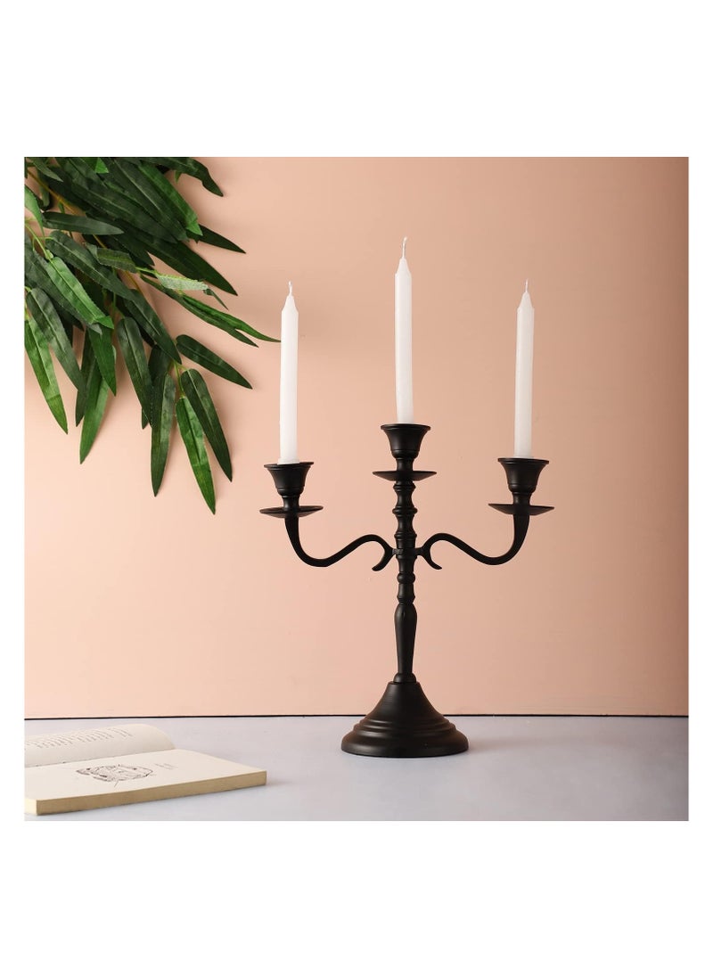 Three Arm Candelabra 10 inch Tall Black Taper Candle Holders Candle Stands Candlesticks For Home Decor Wedding Parties Dinning Table Centerpiece Thick Candles Black