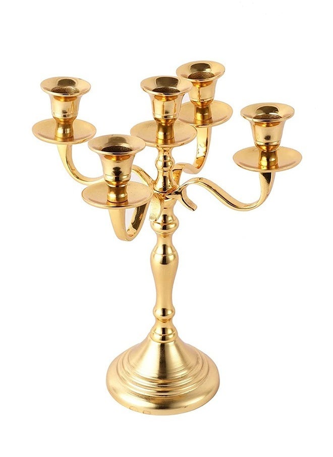 Five Arm Candelabra 10 inch Tall White Taper Candle Holders Candle Stands Candlesticks For Home Decor Wedding Parties Dinning Table Centerpiece Thick Candles Gold