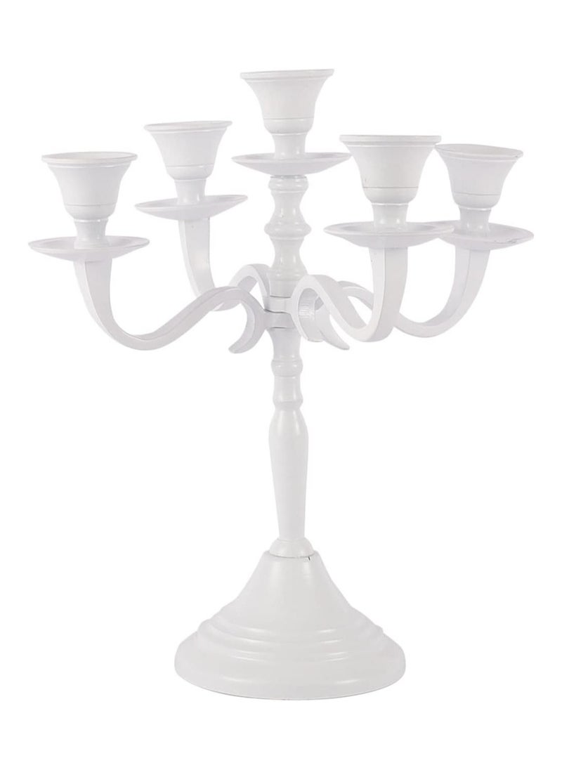 Five Arm Candelabra 10 inch Tall White Taper Candle Holders Candle Stands Candlesticks For Home Decor Wedding Parties Dinning Table Centerpiece Thick Candles White