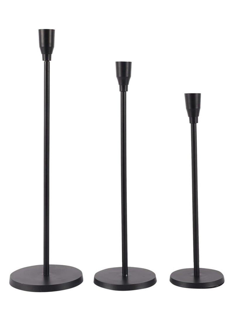 Matte Black Candle Holders Set Of 3 For Taper Candles Decorative Candlestick Holder For Wedding Dinning Party Fits 3/4 inch Thick Candle And Led Candles Black