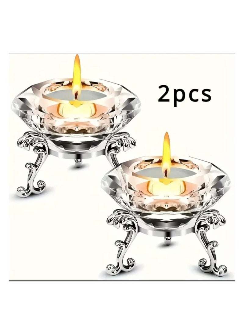 Elegant 2 Pcs K9 Clear Crystal Diamond Candle Holder stick Set With Polished Metal Stand-Perfect For Home, Party Decor, Birthday Party, Valentine Day, Parties And Gifts, Anniversary.