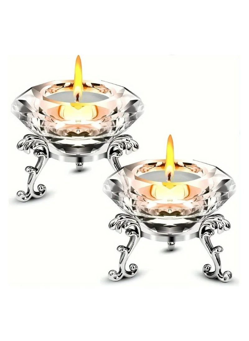 Elegant 2 Pcs K9 Clear Crystal Diamond Candle Holder stick Set With Polished Metal Stand-Perfect For Home, Party Decor, Birthday Party, Valentine Day, Parties And Gifts, Anniversary.