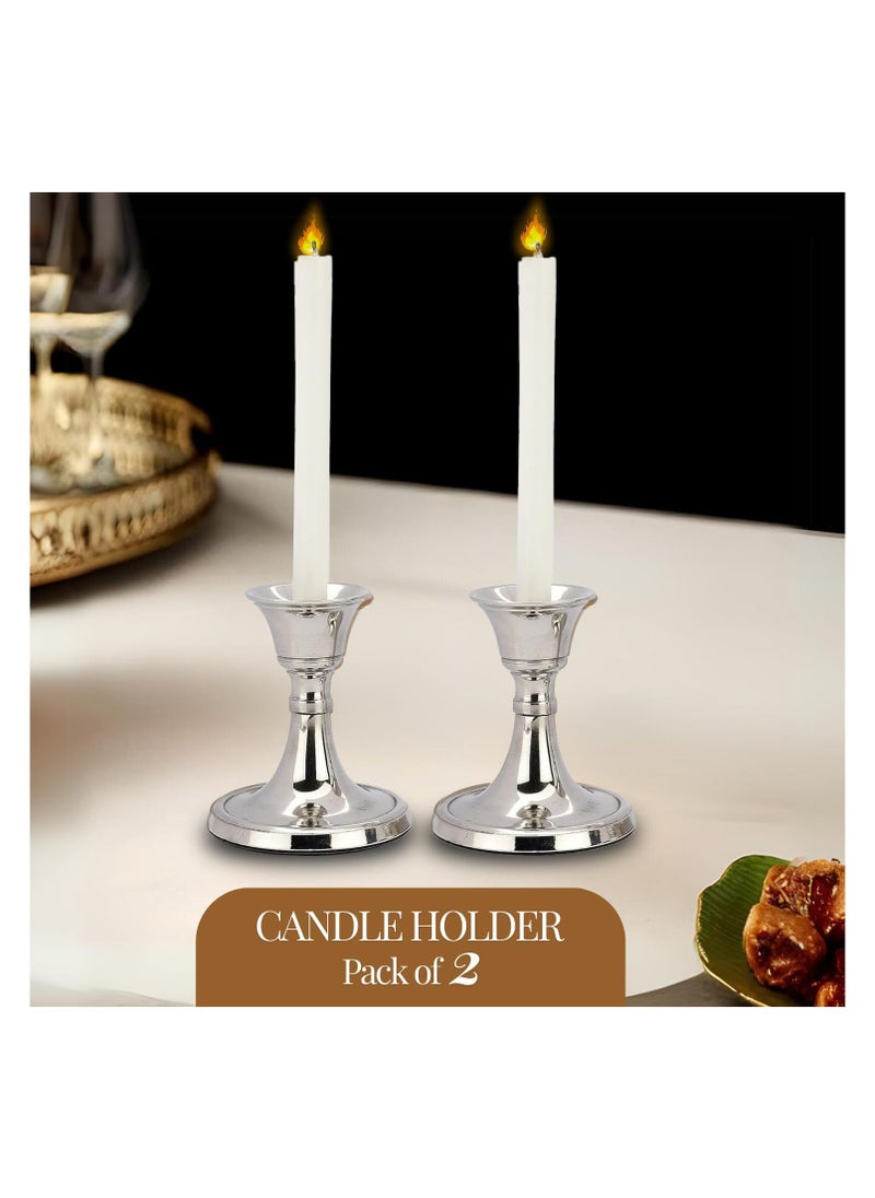 Mini Candlestick Holders Set 2 Pcs Taper Candle Holders Candle Holders Candle Holders For Table Centerpiece For Wedding Festival Party and Festival Decor Silver