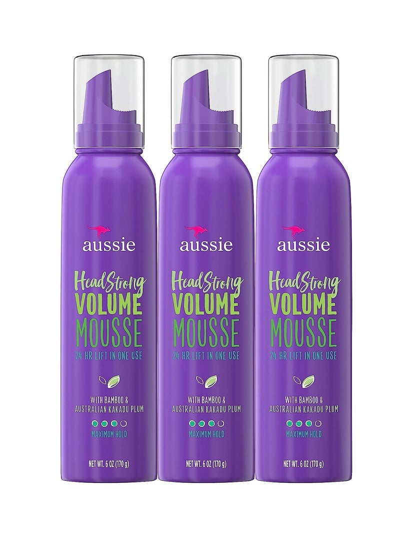 Aussie Mousse, with Bamboo & Kakadu Plum, Instant Volume, For Fine Hair, 6 Fl Oz (Pack of 3), Packaging May Vary