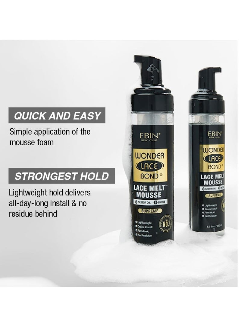 EBIN NEW YORK Wonder Lace Bond Melt Mousse 8.5oz/250ml- Extreme Firm Hold (Supreme) | Biotin + Castor Oil | No Residue, Long Lasting Formula with Protecting Edges, Gives Undetectable and Natural Look