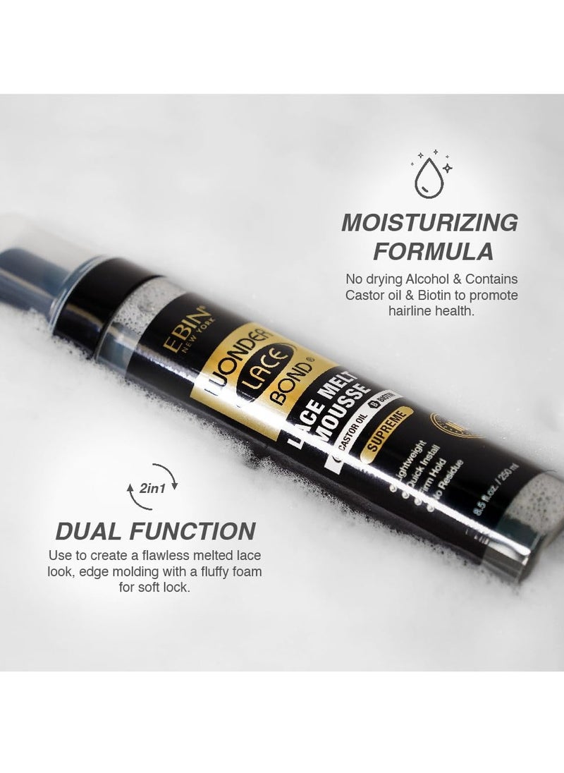 EBIN NEW YORK Wonder Lace Bond Melt Mousse 8.5oz/250ml- Extreme Firm Hold (Supreme) | Biotin + Castor Oil | No Residue, Long Lasting Formula with Protecting Edges, Gives Undetectable and Natural Look
