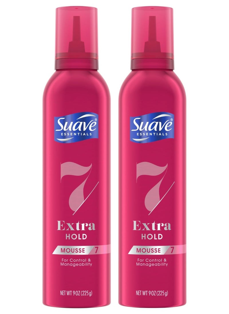 Suave Extra Hold Mousse for Curly Hair, Wavy, All Hair Types, Moisturizing & Nourishing, Foam, Scented 9 oz (Pack of 2)