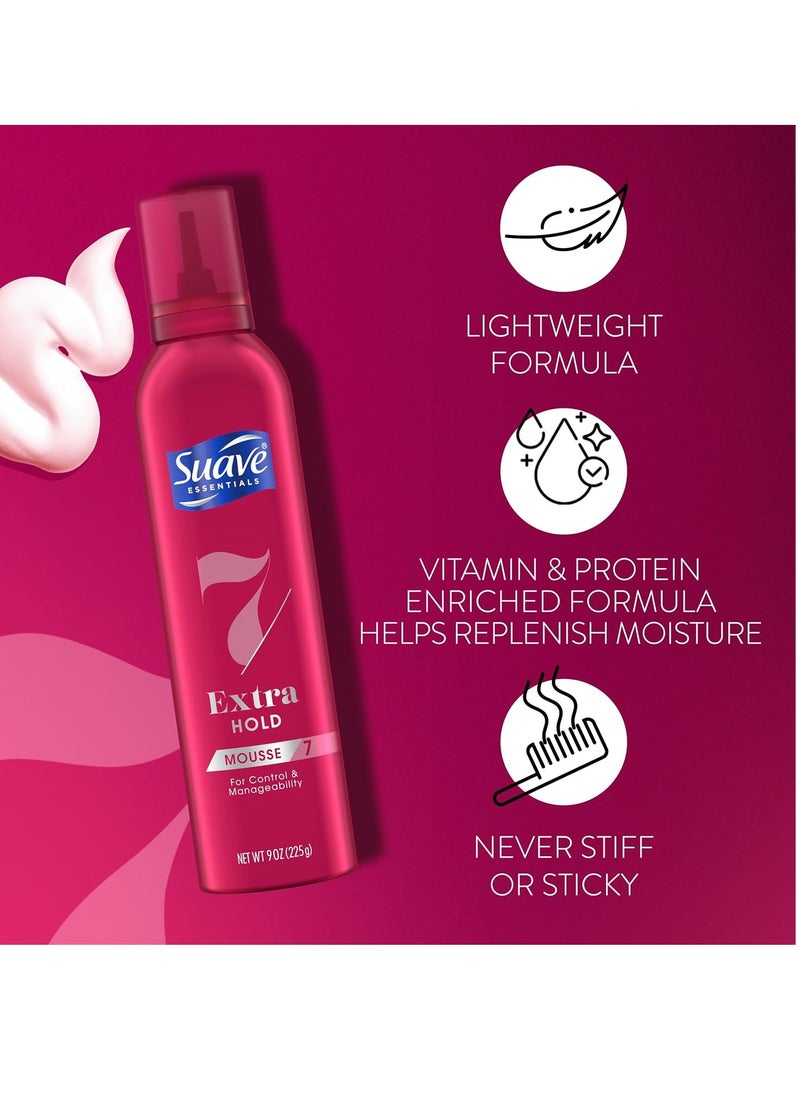 Suave Extra Hold Mousse for Curly Hair, Wavy, All Hair Types, Moisturizing & Nourishing, Foam, Scented 9 oz (Pack of 2)