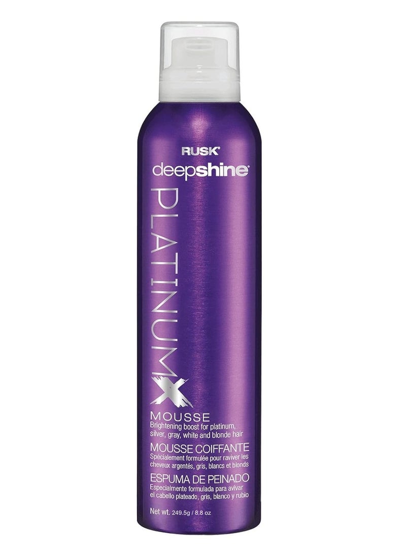 RUSK Deepshine PlatinumX Mousse, Lightweight, Alcohol-Free, for Platinum, Blonde, Gray, and Silver Hair, Enhances Body and Volume While Restoring Haircolor, 8.8 oz.