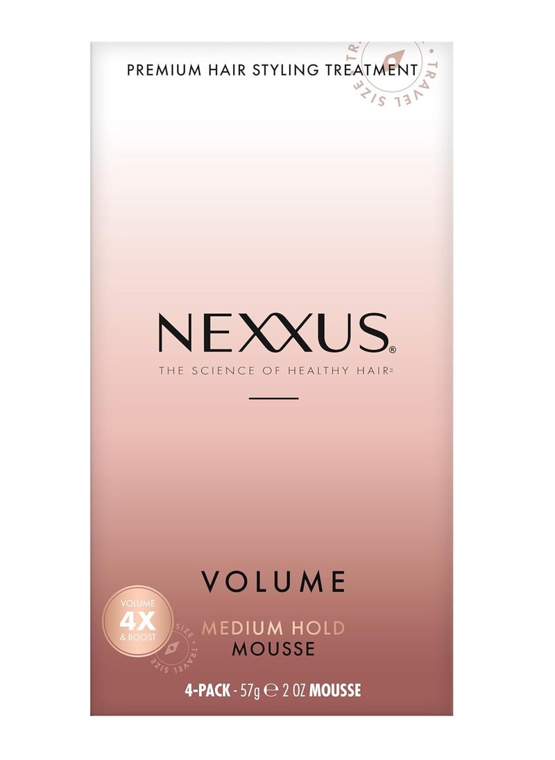Nexxus Travel Mousse, Volume Medium Hold 4-Pack – 72-Hour Anti-Humidity Shield, 48-Hour Frizz Control, Rose Fragrance, 2 Oz Ea