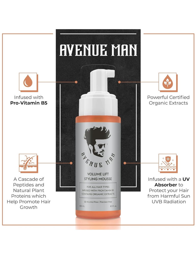 Avenue Man Volume Lift Mousse (5.07 oz) - Styling Hair Products for Men - Firm Hold Foam with Herbal Extracts for All Hair Types - Alcohol & Paraben Free