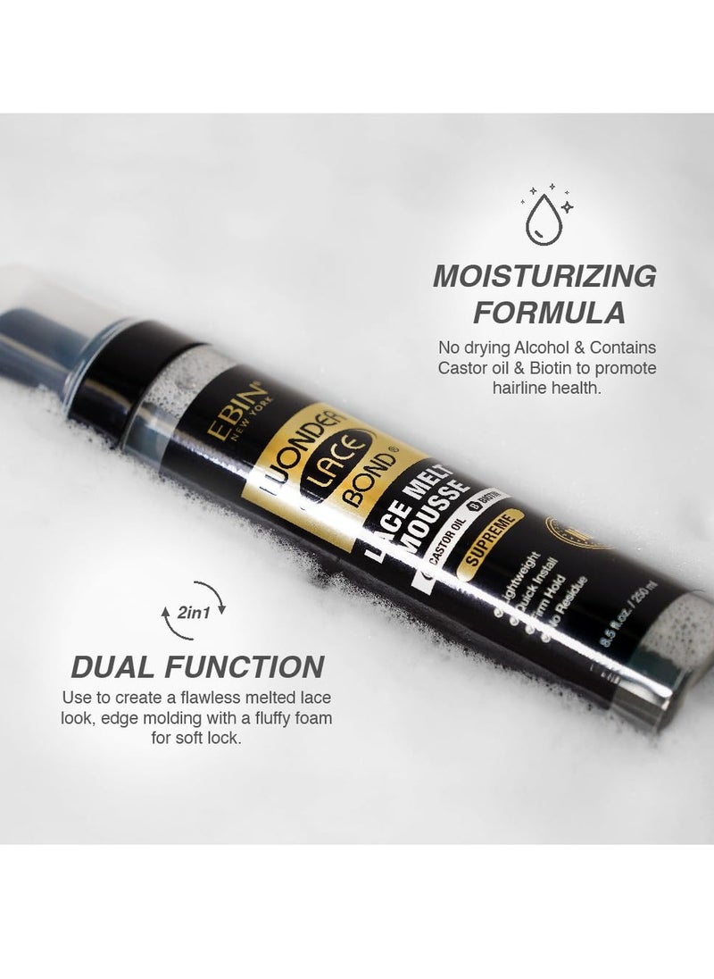 EBIN NEW YORK Wonder Lace Bond Melt Mousse 3.38oz/100ml- Extreme Firm Hold (Supreme) | Biotin + Castor Oil | No Residue, Long Lasting Formula with Protecting Edges, Gives Undetectable and Natural Look