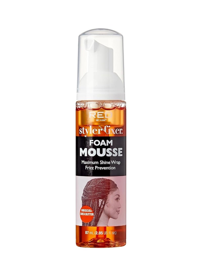 Red by Kiss Foaming Mini Travel Size Mousse, Maximum Shine Wrap Mousse, Reduce & Prevent Frizz, Define Curls, Hold Styles, Nourishes Dry & Crips Hair (Hibiscus + Shea Butter)