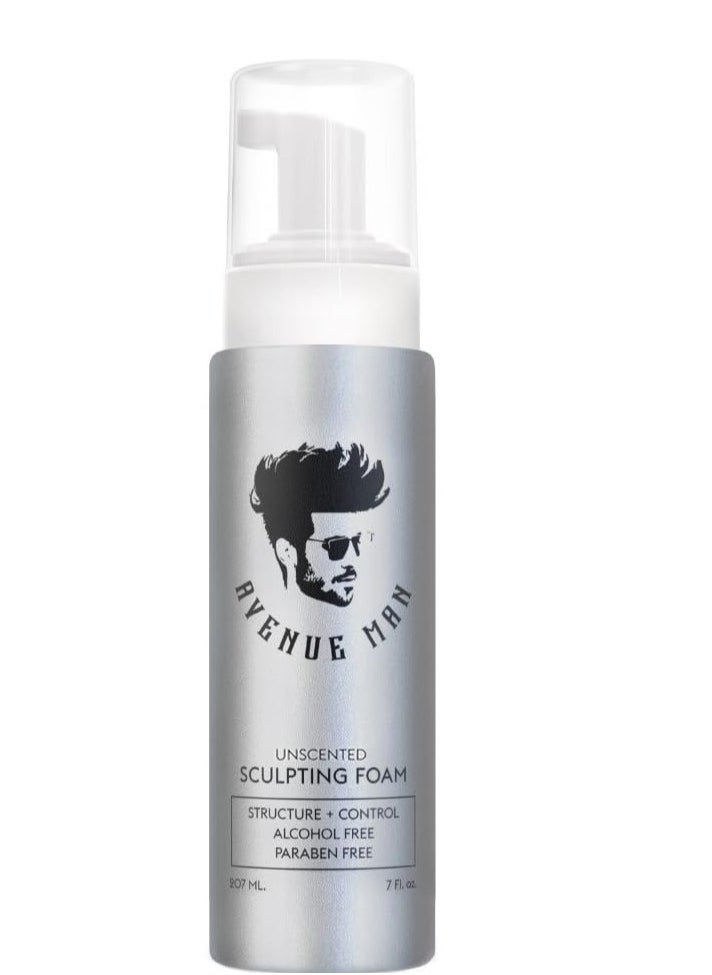 Avenue Man Unscented Sculpting Foam - 7 Oz Firm Hold Volumizing Hair Mousse for Men with Herbal Extracts Styling Hair Products - Fragrance, Alcohol, and Paraben-Free Hair Volumizer