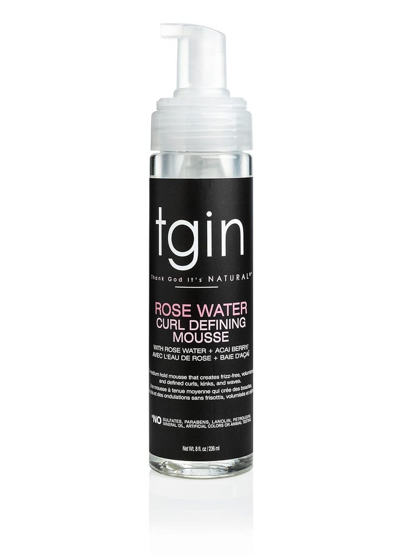 tgin Rose Water Defining Mousse for Curly, Coily and Wavy Hair, Moisturizes and Defines Curls, 8 fl oz