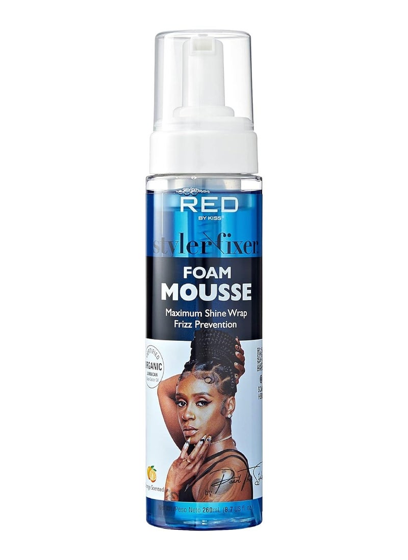 Red by Kiss Foaming Mousse, Maximum Shine Wrap Mousse, Reduce & Prevent Frizz, Define Curls, Hold Styles, Nourishes Dry and Crips Hair, Enriched with Organic Jamaican Black Castor Oil