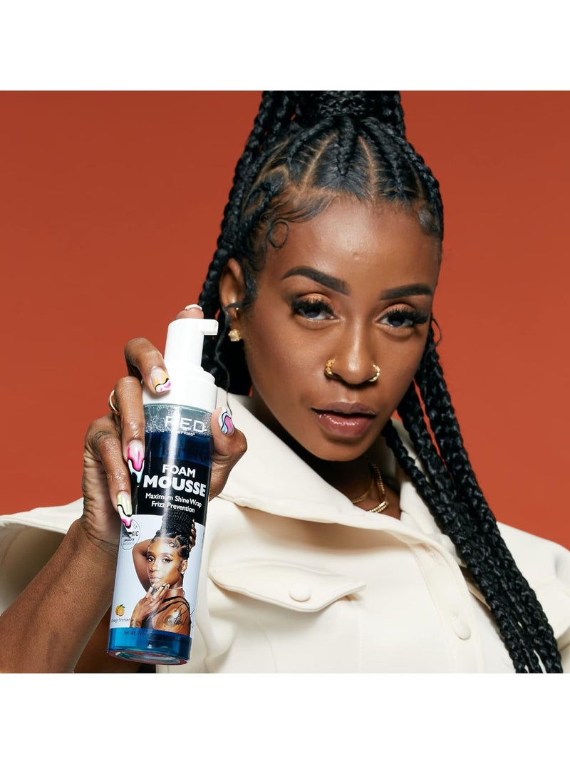 Red by Kiss Foaming Mousse, Maximum Shine Wrap Mousse, Reduce & Prevent Frizz, Define Curls, Hold Styles, Nourishes Dry and Crips Hair, Enriched with Organic Jamaican Black Castor Oil