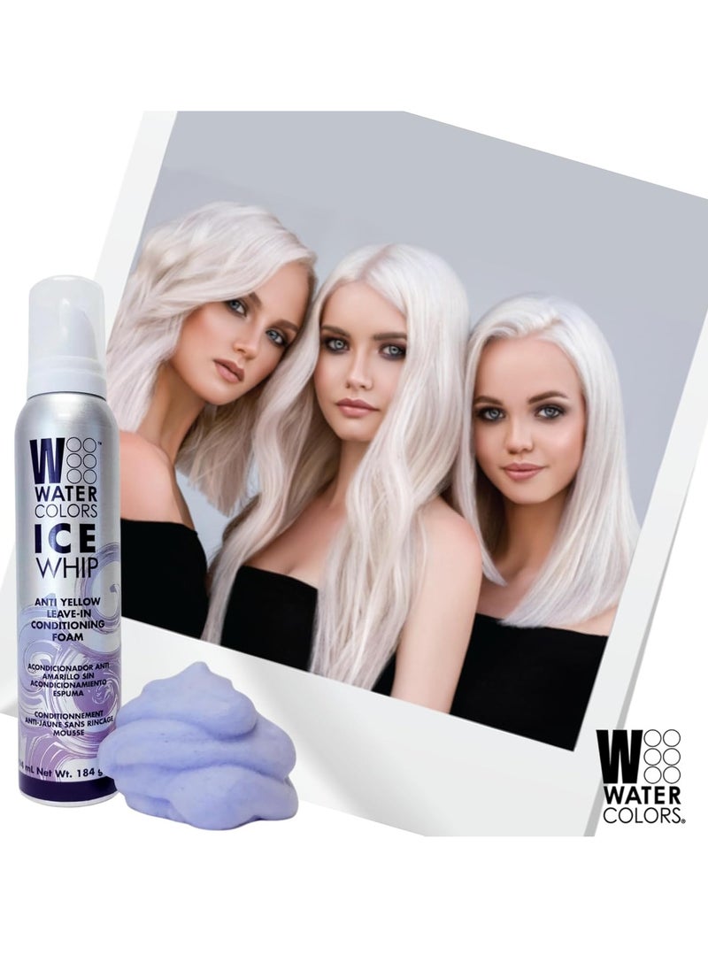 Watercolors Ice Whip Anti-Yellow Leave-In Conditioning Foam Mousse for Blonde, Platinum, Bleached, Silver, Gray, Ash & Brassy Hair - Violet Purple 6.5 oz (1 PACK)
