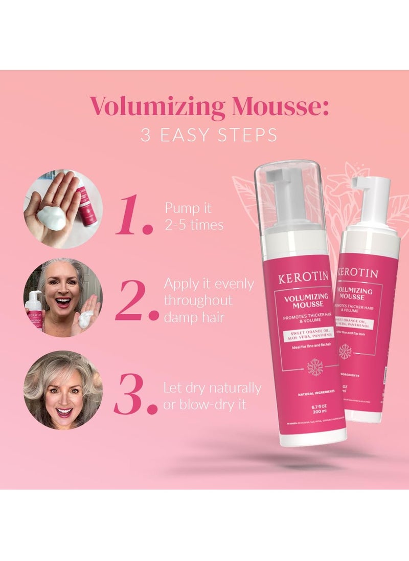 Kerotin Volumizing Mousse, Root Volumizer, Hair Thickening Styling Foam for Volume, Texture & Body, Tames Frizz & Flyaways, Ideal for Fine and Thin Hair, Cruelty Free, Made in the USA