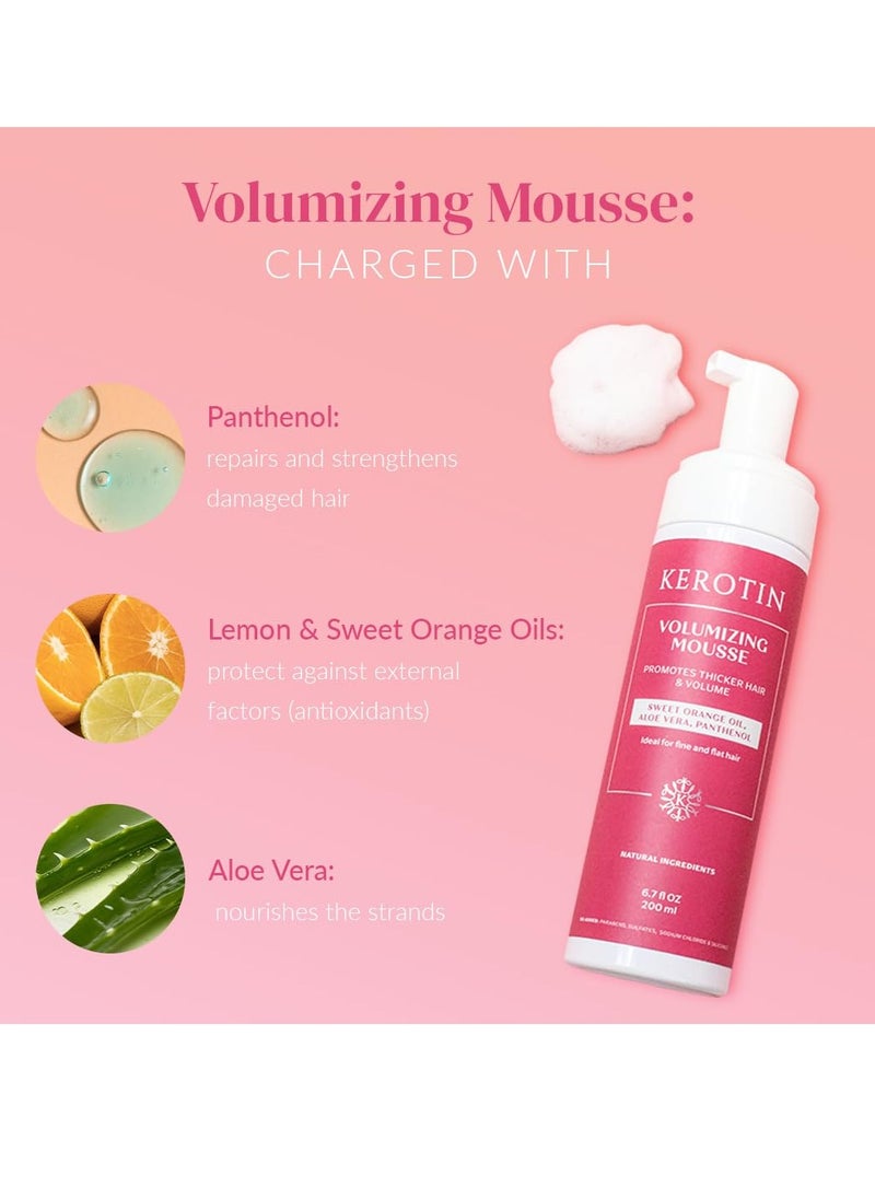 Kerotin Volumizing Mousse, Root Volumizer, Hair Thickening Styling Foam for Volume, Texture & Body, Tames Frizz & Flyaways, Ideal for Fine and Thin Hair, Cruelty Free, Made in the USA