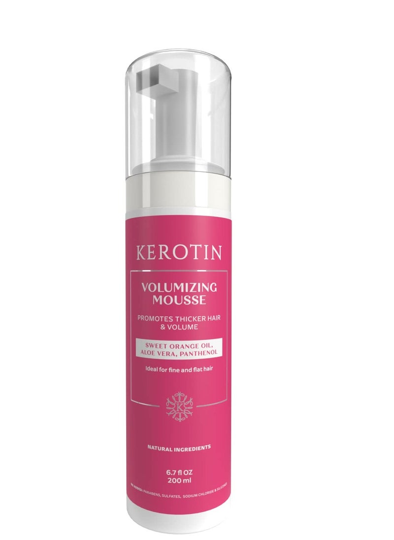 Kerotin Volumizing Mousse, Root Volumizer, Hair Thickening Styling Foam for Volume, Texture & Body, Tames Frizz & Flyaways, Ideal for Fine and Thin Hair, Cruelty Free, Made in the USA