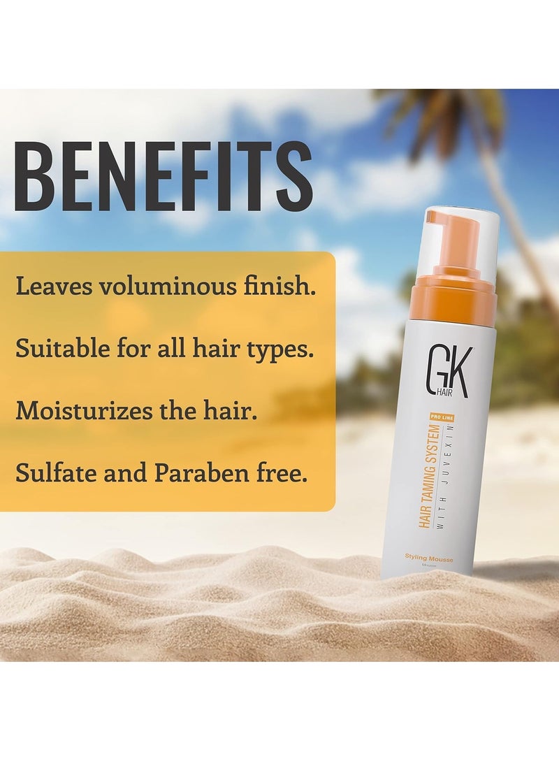 GK HAIR Global Keratin Volumizing Hair Styling Mousse (8.5 Fl Oz/250ml) -Enhances Curls Added Volume with Medium Hold & Boost Shine Moisturizing Blow Dry Frizz Control Foam for All Hair Types -Unisex
