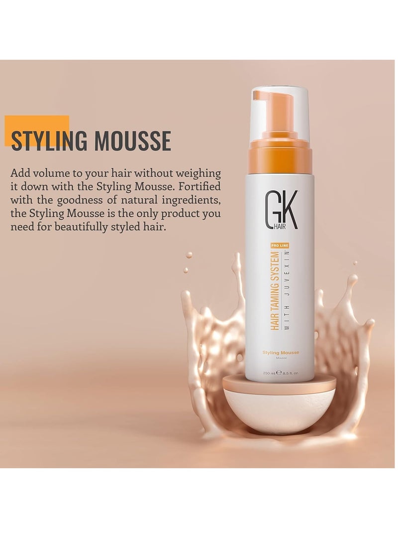 GK HAIR Global Keratin Volumizing Hair Styling Mousse (8.5 Fl Oz/250ml) -Enhances Curls Added Volume with Medium Hold & Boost Shine Moisturizing Blow Dry Frizz Control Foam for All Hair Types -Unisex