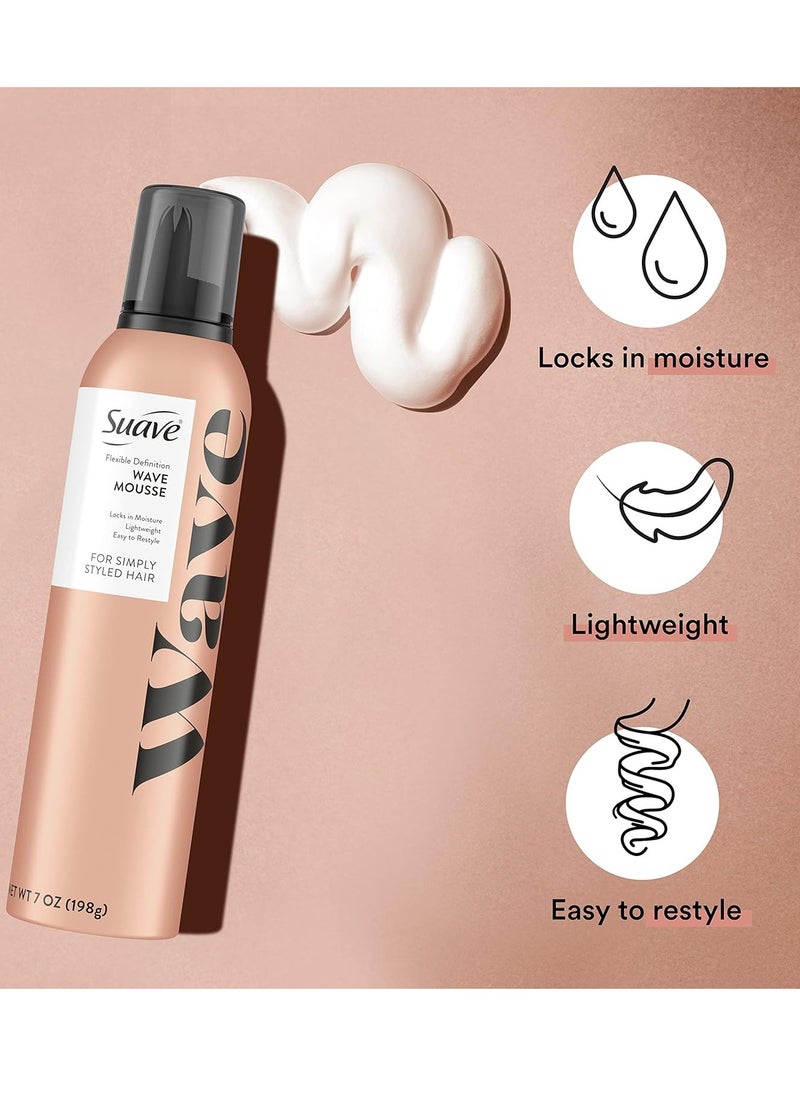 Suave Simply Styled Lightweight Hair Mousse, Wave Mousse Locks in Moisture for Crunch Free Curls 7 oz