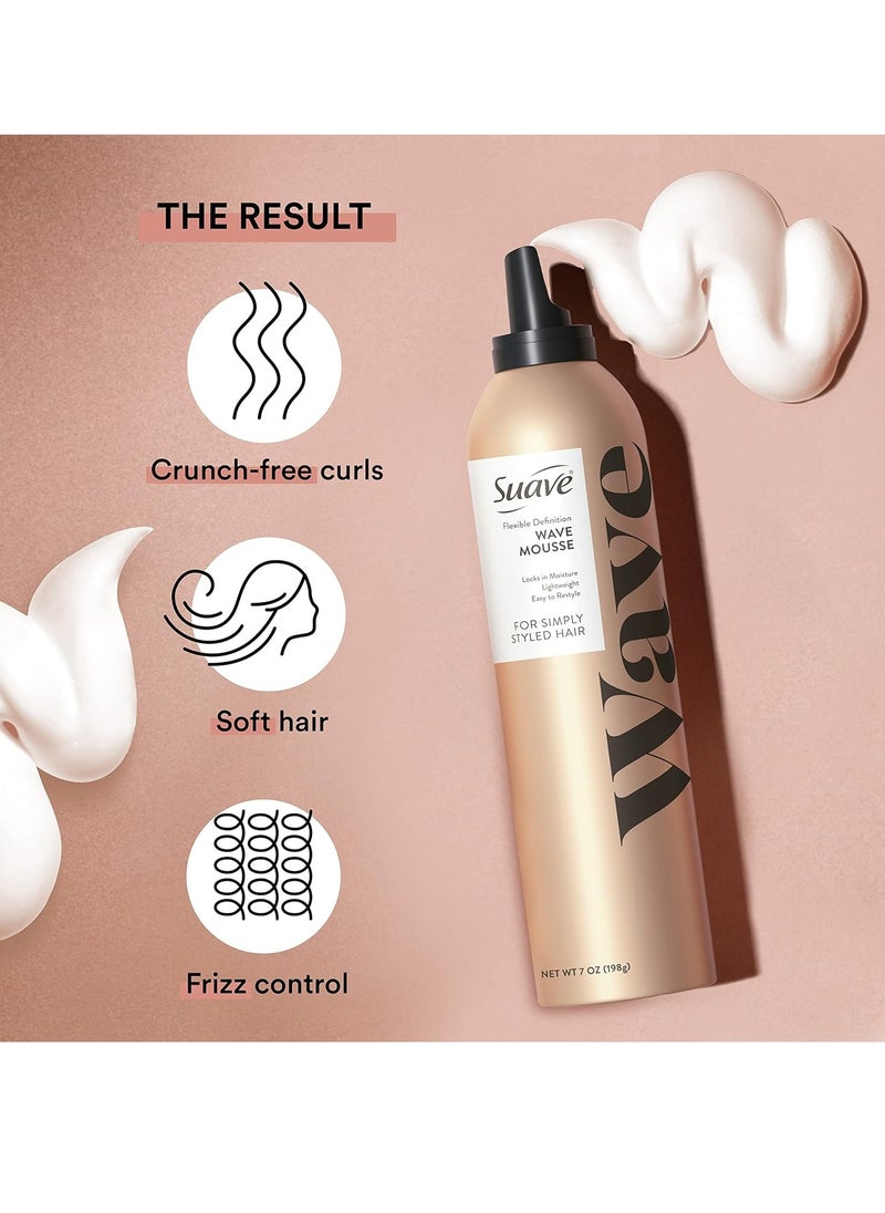Suave Simply Styled Lightweight Hair Mousse, Wave Mousse Locks in Moisture for Crunch Free Curls 7 oz