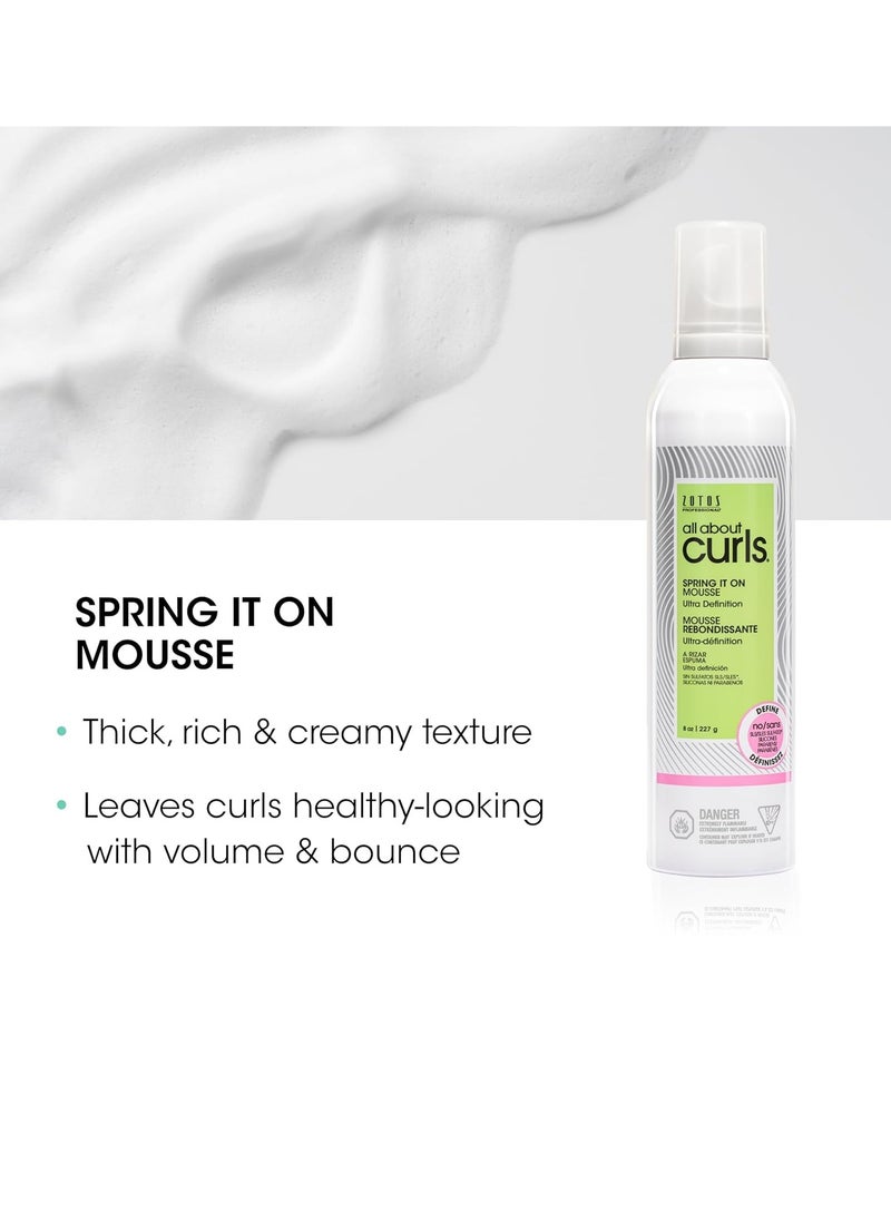 ALL ABOUT CURLS Spring It On Mousse, Ultra Definition, Strengthens & Protects, Vegan & Cruelty Free, Sulfate Free, 8 Fl Oz