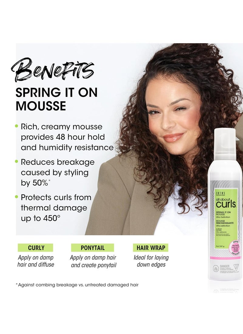 ALL ABOUT CURLS Spring It On Mousse, Ultra Definition, Strengthens & Protects, Vegan & Cruelty Free, Sulfate Free, 8 Fl Oz
