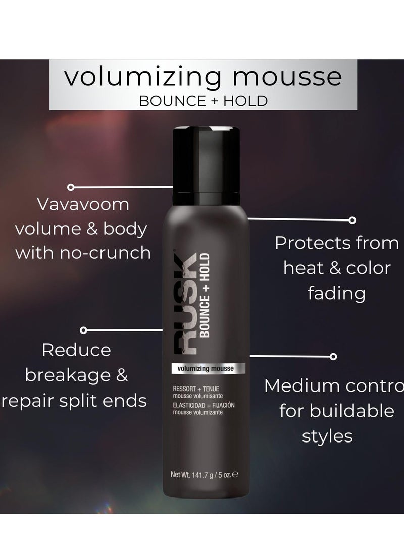 RUSK Volumizing Mousse, Bounce + Hold, Builds Long Lasting Volume, Increases Softness, Body, and Shine, 5 oz.