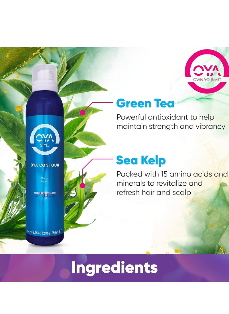 OYA CONTOUR Moisturizing Hair Mousse - 250 ml - For Volume, Shine, Wavy and Curly Hair - Smooths, Softens, De-Frizzes, Paraben & Sulfate Free, Boosts Definition and Bounce