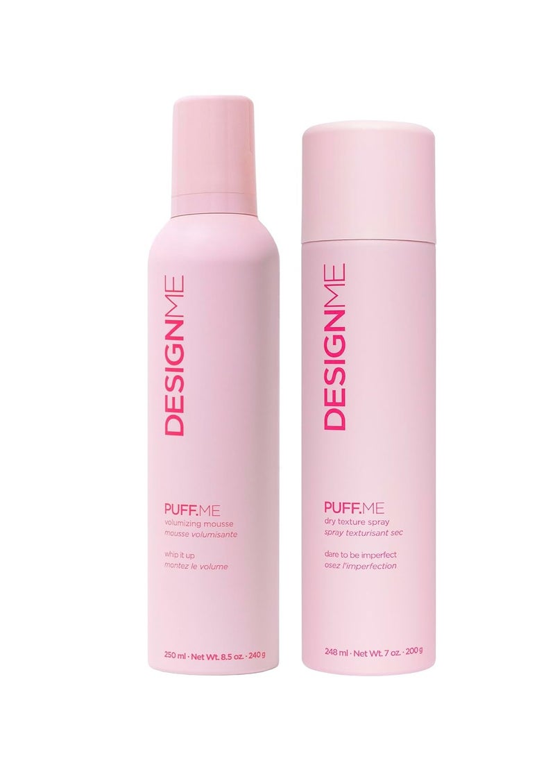 PUFF.ME Volumizing Spray & Volumizing Mousse for Curly Hair Bundle by DESIGNME | 7-Oz Dry Texture Spray for Hair & 8.5-Oz Curly Hair Mousse | Color-Safe, Flexible-Hold Hair Texture Spray & Mousse