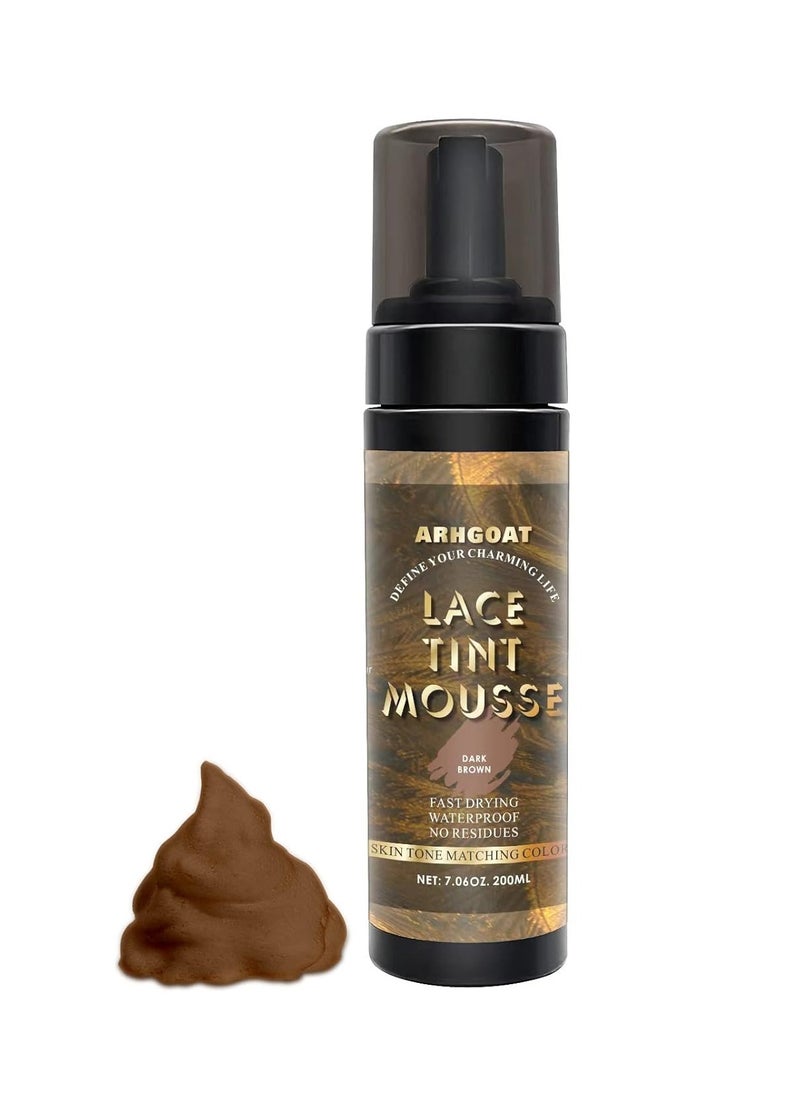 Premium Lace Tint Mousse, 7.06 Ounces (Dark Brown), Waterproof, Fast Drying, No Residues, High Viscosity for All of Hair Types including Wigs, Alcohol Free, Parabens Free, Material Type: Foam