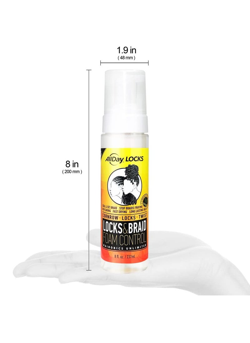 AllDay Locks Braid Foam | Long Lasting Mousse for Style & Shine | No Frizz or Fraying | Moisturizes & Seals Braids, Locks, Twists, Cornrows | 8 oz, 2-pack