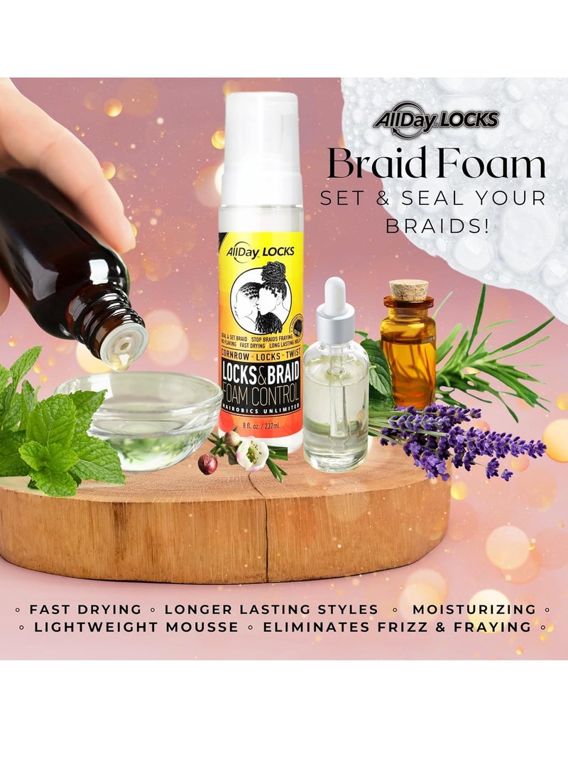 AllDay Locks Braid Foam | Long Lasting Mousse for Style & Shine | No Frizz or Fraying | Moisturizes & Seals Braids, Locks, Twists, Cornrows | 8 oz, 2-pack