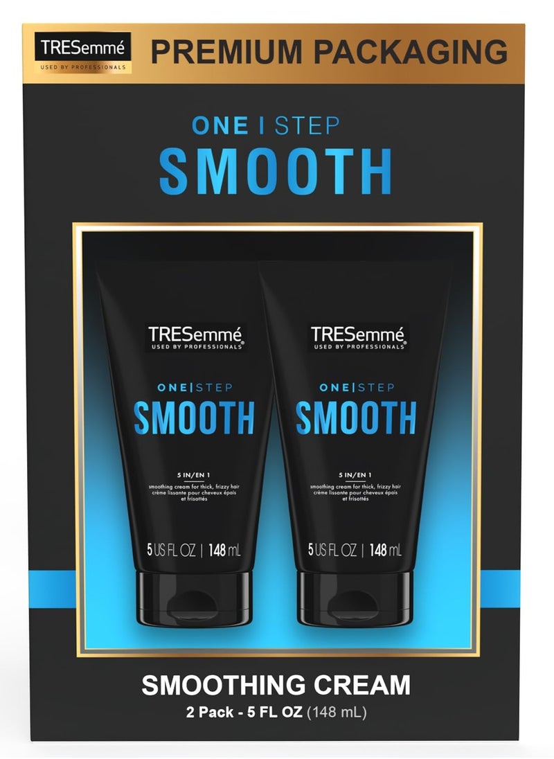 TRESemmé Hair Smoothing Cream 2-Pack – One Step Smooth 5-in-1 Anti-Frizz Hair Products for Thick Hair, Heat Protectant, 5 Oz Ea