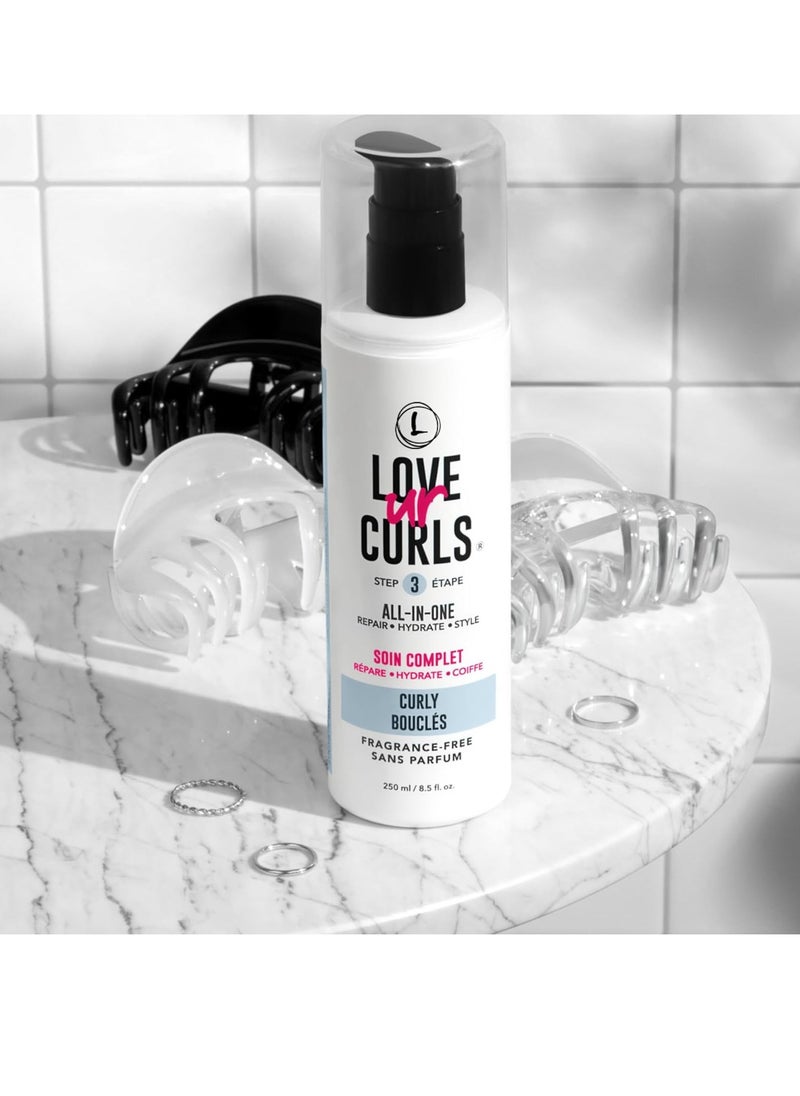 Love Ur Curls Fragrance Free All in One Curl Cream Styler for Curly Textured Hair, Repair, Define, Hydrate & Style with Shea Butter, 250mL