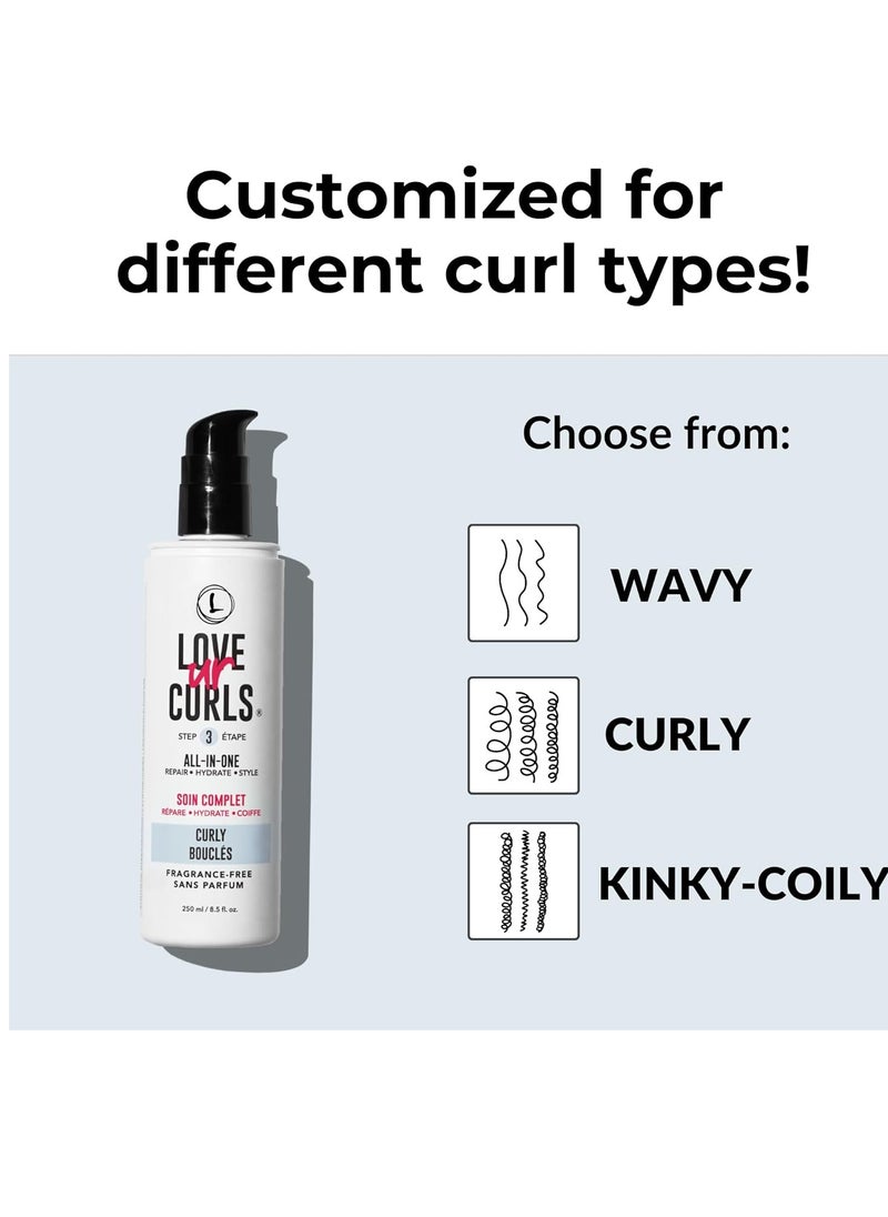 Love Ur Curls Fragrance Free All in One Curl Cream Styler for Curly Textured Hair, Repair, Define, Hydrate & Style with Shea Butter, 250mL