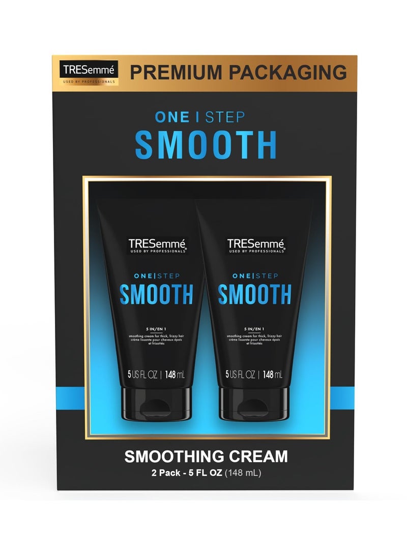 TRESemmé Hair Smoothing Cream 2-Pack – One Step Smooth 5-in-1 Anti-Frizz Hair Products for Thick Hair, Heat Protectant, 5 Oz Ea