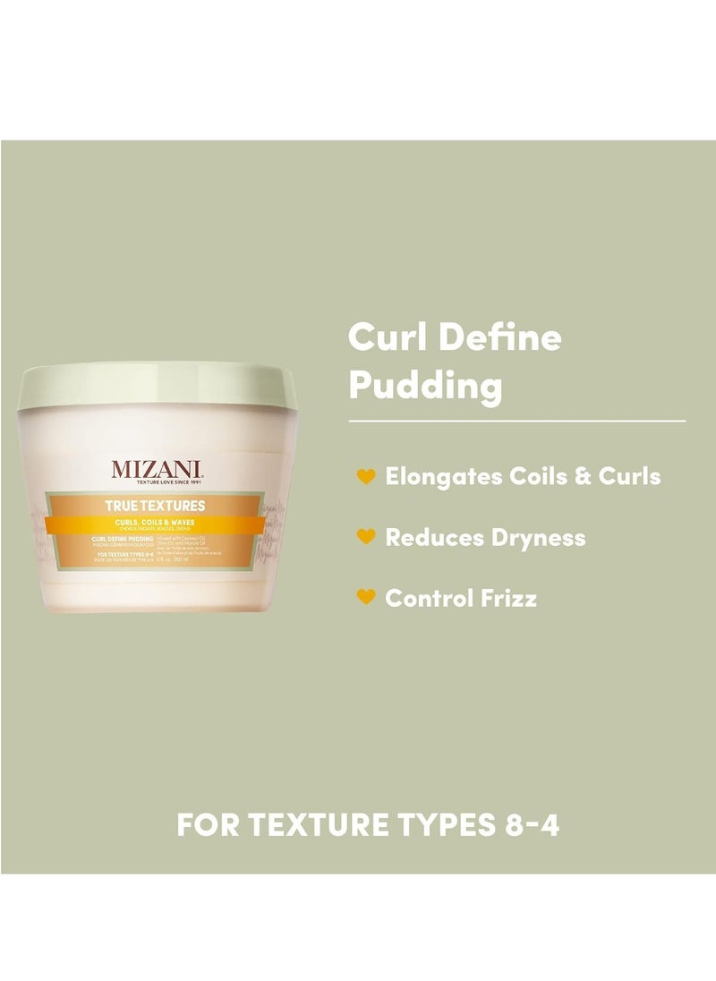 Mizani True Textures Curl Define Pudding | Moisturizing & Prevents Frizz | with Coconut Oil | Paraben Free | for Curly Hair | 8 Oz
