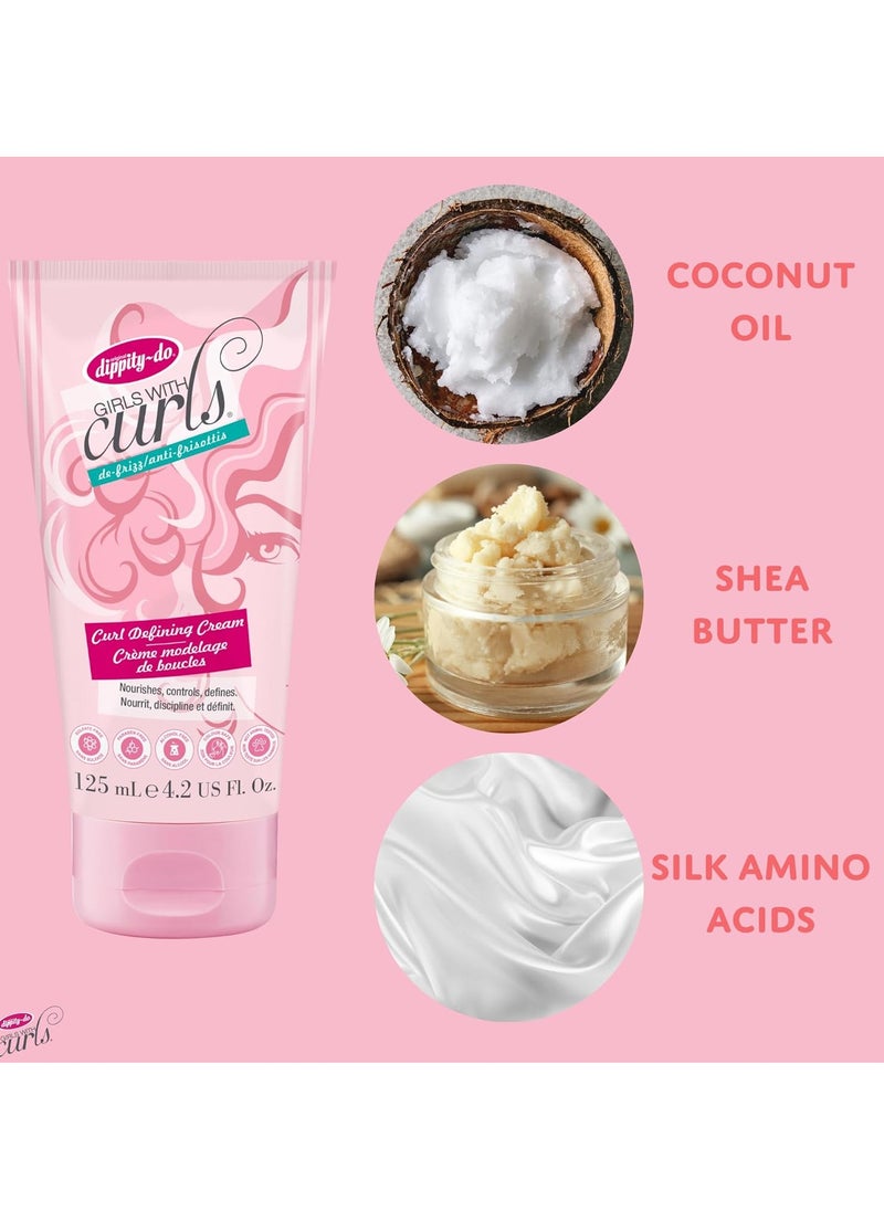 Dippity Do Girls With Curls Leave-In Curl Defining Cream, Anti-Frizz Styling for Curly & Wavy Hair, Smoothing Cream For Frizzy Hair, Shea Butter, Coconut Oil, Frizz Control, 4.2 Fl Oz